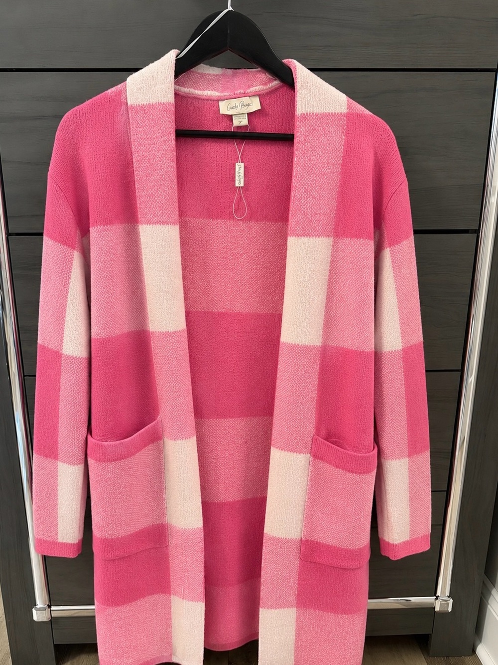 Charlie Paige Pink and Light Pink Checkerboard Open Cardigan
